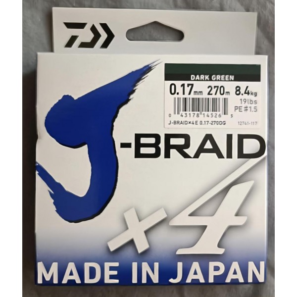 Шнур Daiwa J-Braid X4 0,15mm 270m Dark Green